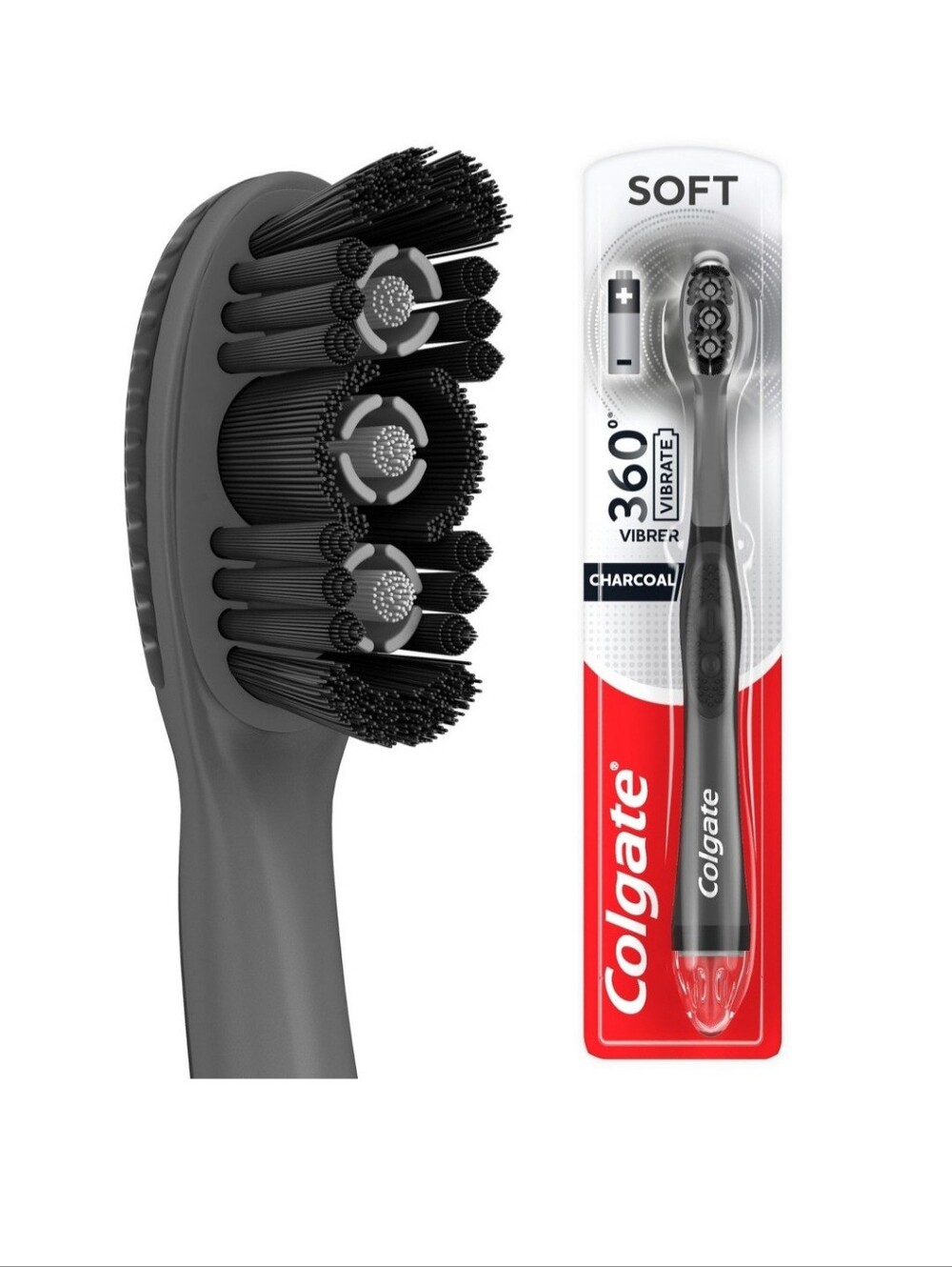 New Colgate 360 Vibrate Charcoal Battery Powered Electric Toothbrush - Soft